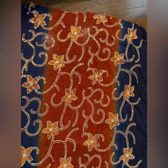 Floral Embroidered Scarf in Red and Blue Large 69”x 33” - Picture 1 of 13